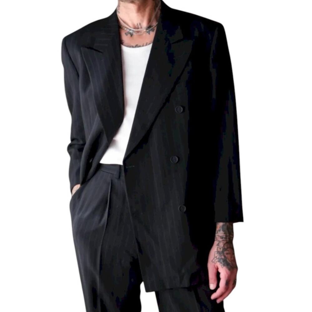 GIORGIO ARMANI Made in Italy Pinstripe Double Breasted Jacket Sz 42L Pure Wool - Picture 2 of 13